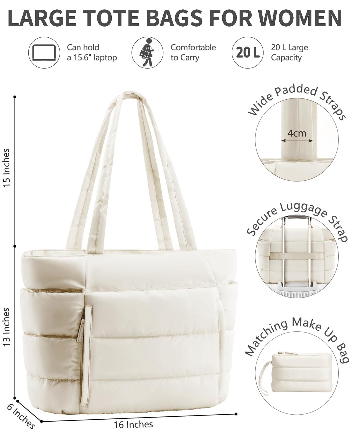 Bagstellar Puffer Tote Bag for Women, Lightweight Puffy Work Handbag Teacher Nurse Quilted Shoulder Bag for School Travel Gym