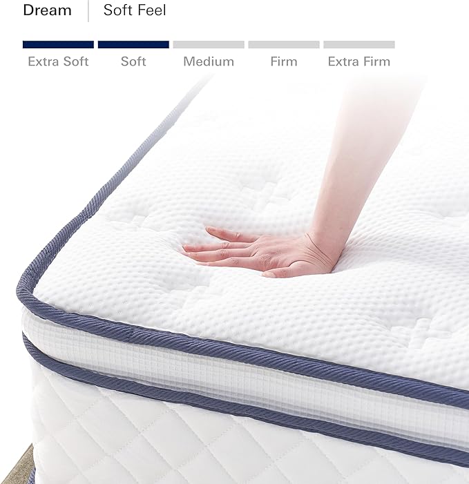 Plush Dream Queen Mattress 12 Inch Hybrid Pocketed Springs - Mattress in a Box with Memory Foam, Soft Plush Feel, Motion Isolation, Multi-Zone Spinal Support