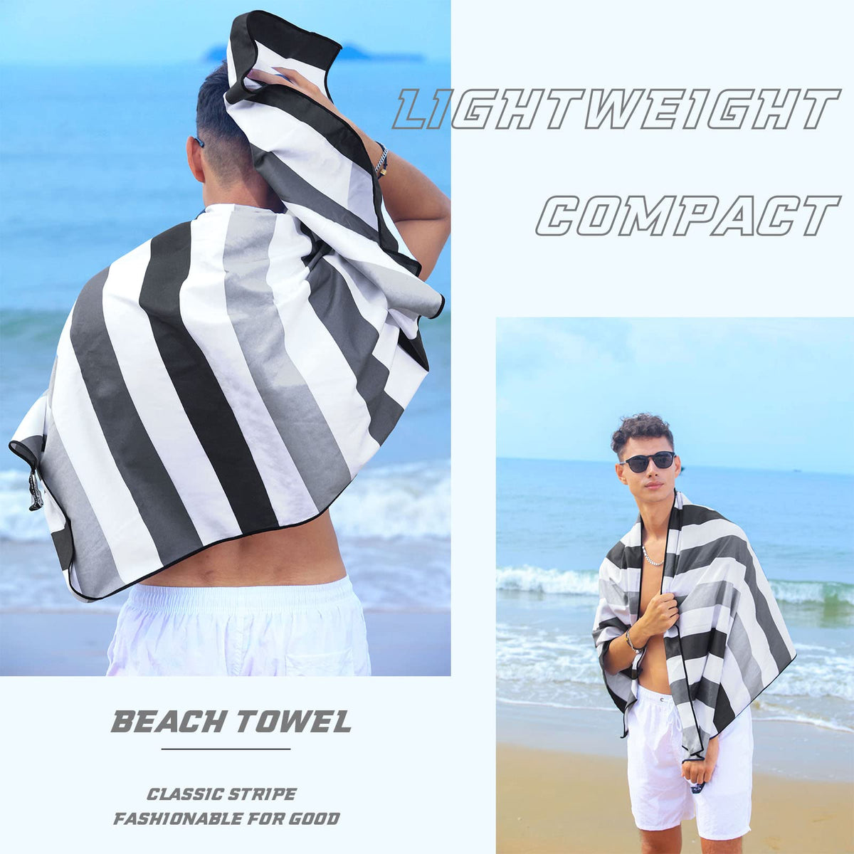 Exclusivo Mezcla Microfiber Quick Dry Beach Towel, Oversized Lightweight Sandfree Pool Towel for Swimming Camping Travel with Bag (Black, 35x70 Inches)