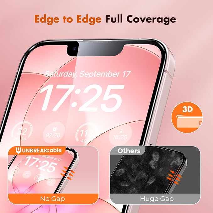 UNBREAKcable 3-Pack Screen Protector for iPhone 15 Double Shatterproof Tempered Glass [Easy Installation Frame] [99.99% HD Clear] [9H Hardness] [Full Coverage] [Case Friendly] for Apple 15 6.1 inch