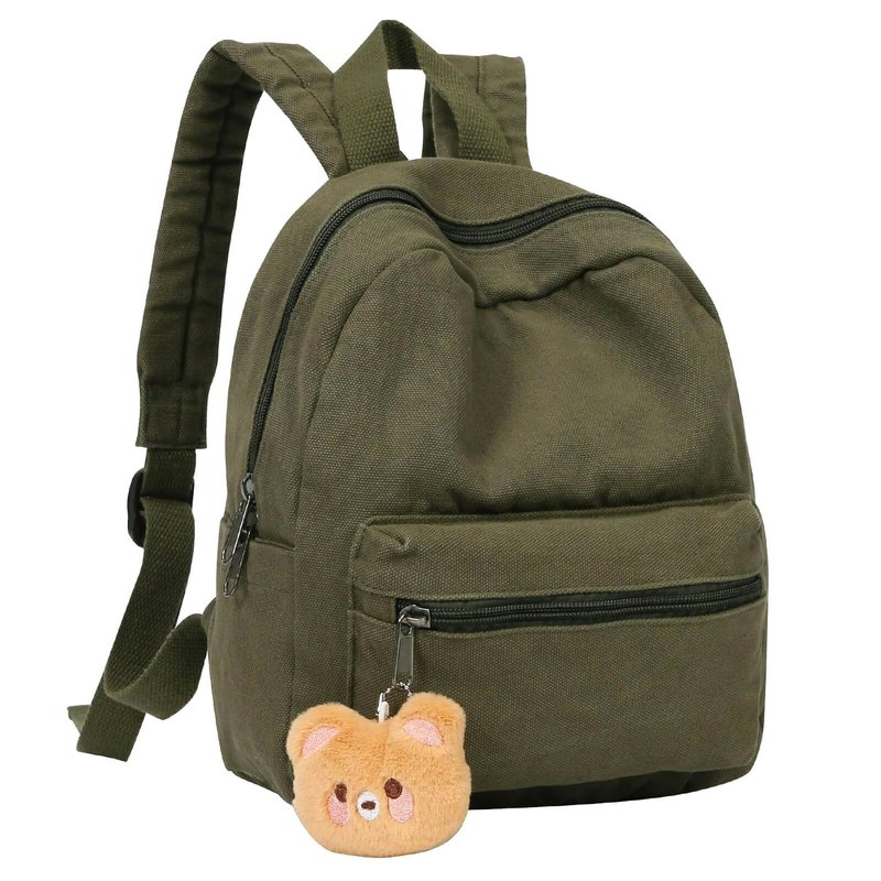 Phaoullzon Teen Girls Mini Backpack Purse Kids Canvas Small Tiny Cute Bag,Olive green