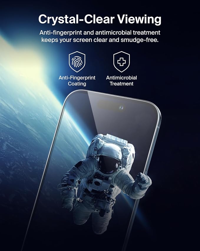 Belkin ScreenForce UltraGlass 2 Screen Protector for iPhone Air 25X Stronger Glass Scratch-Resistant &amp Impact Protection Easy Align Tray for Bubble-Free Application Made with Recycled Glass
