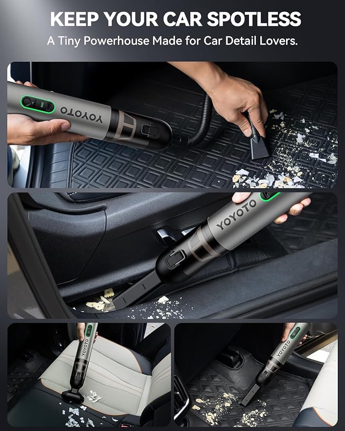 Car Vacuum, Handheld Vacuum Cordless with 21000Pa Powerful Suction & 3 Modes, 4-in-1 Portable Hand Held Mini Vacuum Cleaner Rechargeable, Ultra Light for Car Home Office (Silver)
