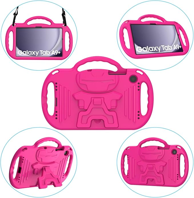 Kids Case for Samsung Galaxy Tab A11+ Plus/A9+ Plus 11 Inch Case with Strap Shockproof Lightweight Handle Stand 2025/2023 Model with Lanyard Black