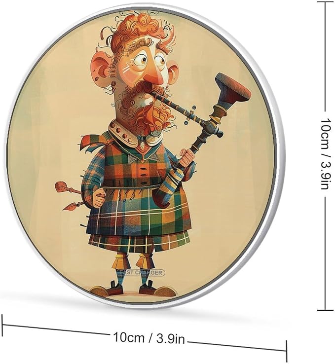 Cartoon Scottish Bagpipe Wireless Charger 10W Portable Fast Wireless Charging Pad Compatible with Phone Slim Charging Station Lightweight Charger Mat Charging Block for Travel Home Office