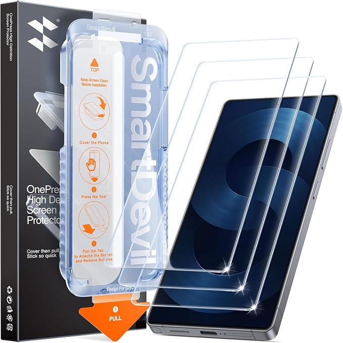 SMARTDEVIL [3 Pack for Samsung Galaxy S24 Screen Protector Finger Print Reader Compatible Fast &amp Easy Installation Clear 9H Tempered Glass Film Alignment Frame [Dust-Free &amp Bubble-Free]