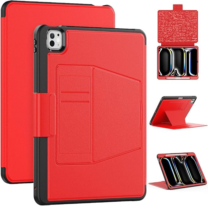 for iPad Pro 11 inch Protective Case M5 2025/M4 2024: Heavy Duty Shockproof Case with Pencil Holder - 360°Rotating Handle/Stand - Screen Protector - Shoulder Strap Black/Sky Blue