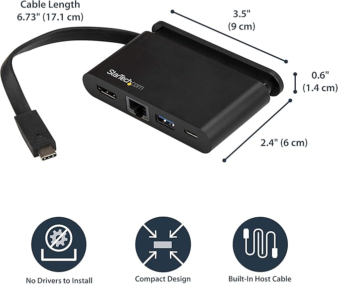 StarTech.com USB C Multiport Adapter with HDMI - 4K - Mac/Windows - 2X USB 3.0 1xC 1xA - 100W PD 3.0 - USB C Adapter - GbE (DKT30CHCPD)
