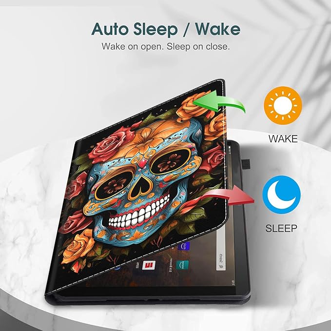 Case for All-New Amazon Fire HD 10 and 10 Plus Tablet (13th/11th Generation 2023/2021 Release) 10.1 Multi-Angle Smart Stand Cover Auto Sleep/Wake Skull and Fire