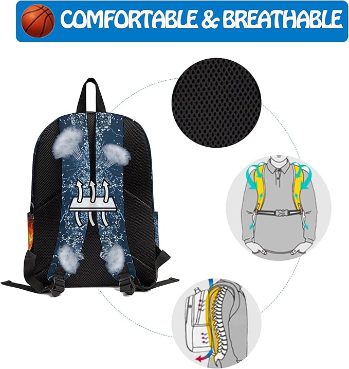 3PCS Backpack for Boys Girls, Kids Basketball Back to School Backpack Sets with Lunch Bag Pencil Case, 17 Inch Lightweight Bookpack 3 in 1 Set for Teens Elementary Middle High School Students