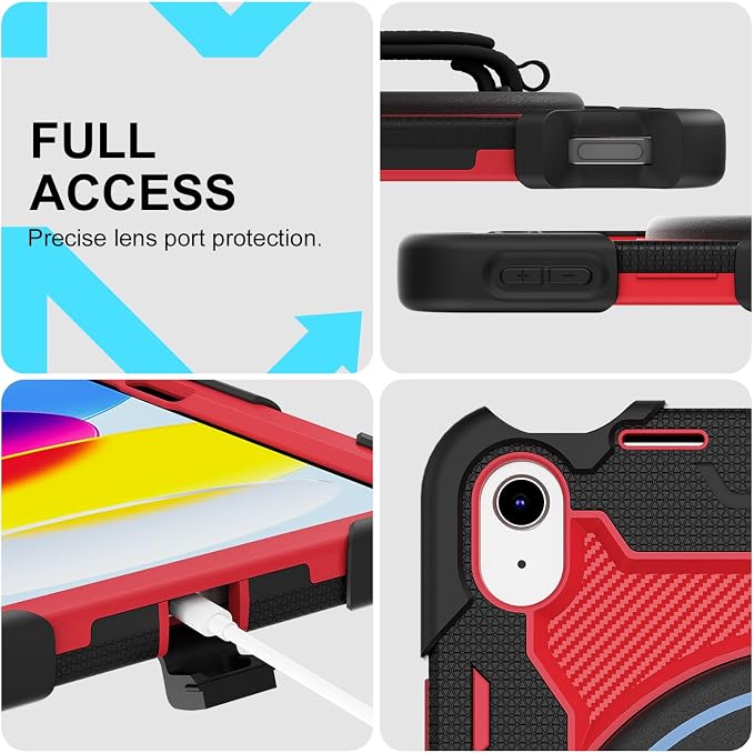 for iPad 9th 8th 7th Gen Case 10.2 inch with Screen Protector | 360° Rotating Kickstand Hand Strap Shoulder Strap Heavy Duty Military Grade - Kids Friendly