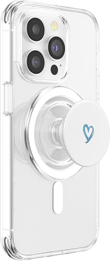 Blue Minimalist Heart White PopSockets Adhesive PopGrip
