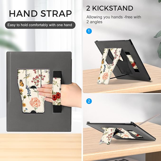 CoBak Stand Case for Remarkable 2 Paper Tablet 2020 10.3 with Hand Strap | Lightweight and Hard Back Shell Protective Book Folio Cover with 2 Kickstand Stand Angles and Pen Holder Features Black