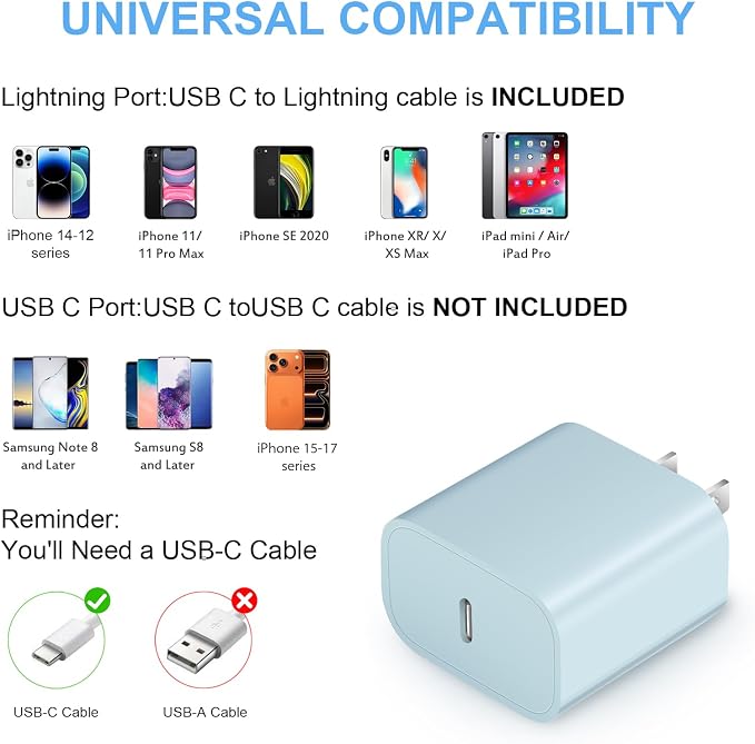 iPhone Charger Fast Charging 3+3Pack 20W USB C Charger with Lightning Cable | For iPhone 14/13/12/11/Pro/Pro Max/Mini/Xs Max/XR/X iPad