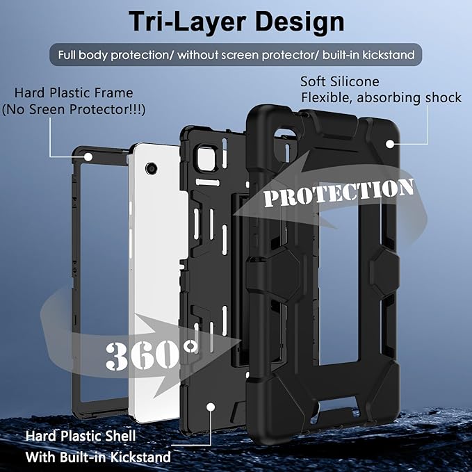 Case for Samsung Galaxy Tab A11+/A11 Plus 11” 2026 Samsung Galaxy Tab A9+/A9 Plus 11” 2024 Model Heavy Duty Shockproof Hard High Impact Protective Case Black