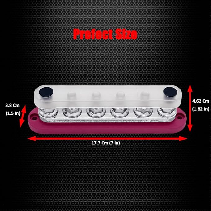 6 x M10 (3/8") Studs Power Distribution Block Bus Bar 12V, Ampper 7" HD 300A Marine BusBar Battery Distribution Block W/Cover for Car Boat Solar (Red)