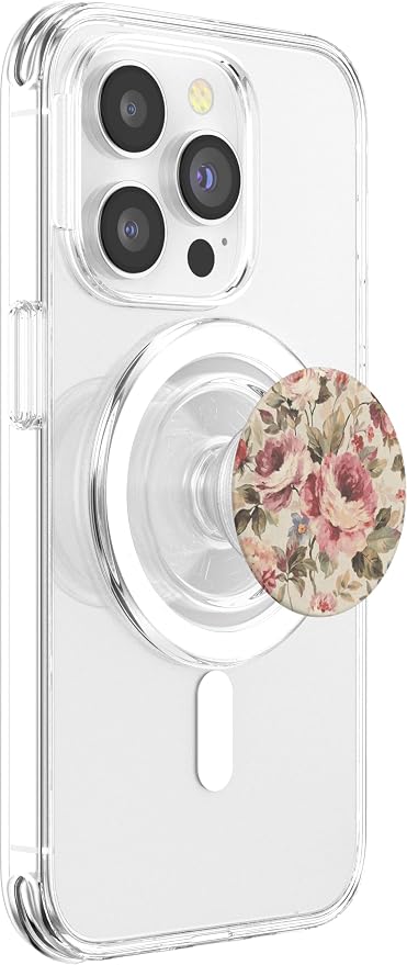 Beige Pink Vintage Floral Pattern PopSockets PopWallet for MagSafe