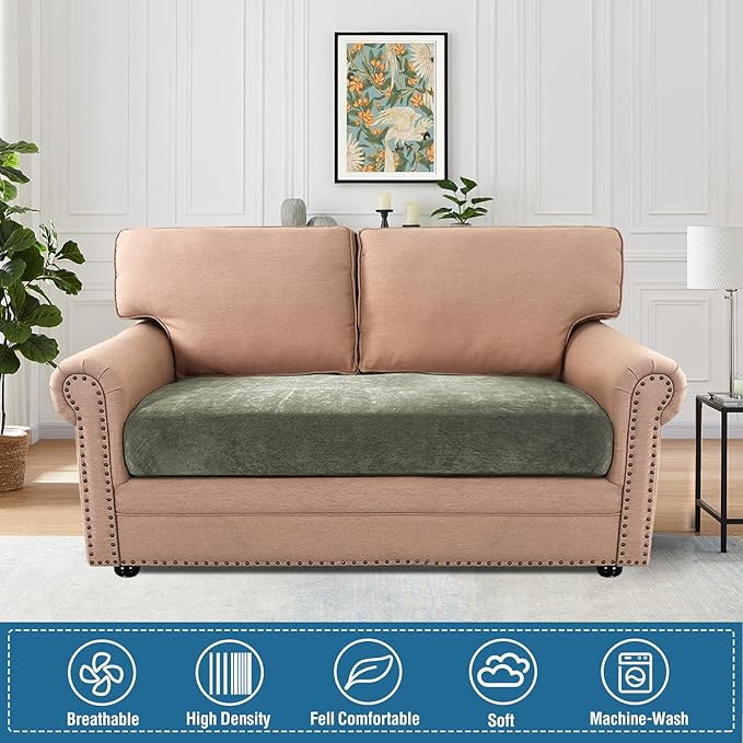 H.VERSAILTEX 2 Cushion Couch Covers for Sofa Stretch Chenille Couch Covers for Dogs Thick Soft Durable Sofa Slipcovers All Seasons Universal(2 Seater Loveseat Cushion Cover,Tea Tree)