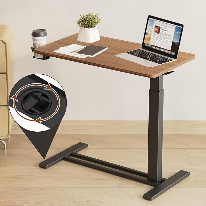 FLEXISPOT Mobile Standing Desk with Wheels Pneumatic Laptop Desk Rolling Computer Cart Movable Height Adjustable Small Sit Stand Desk Computer Workstations Home Use(31.5" W x 17.7" D, Mahogany)