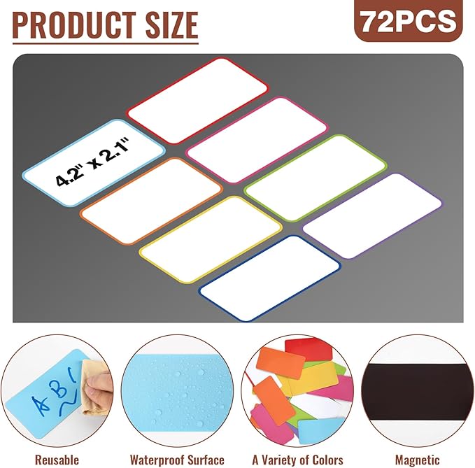 32 Pcs Dry Erase Magnetic Labels, 4.2 x 2.1 Colored Border Reusable Writable Magnetic Name Tags Magnetic Label Stickers for Whiteboard, Refrigerator, Locker Classroom Office Home (8 Colors)