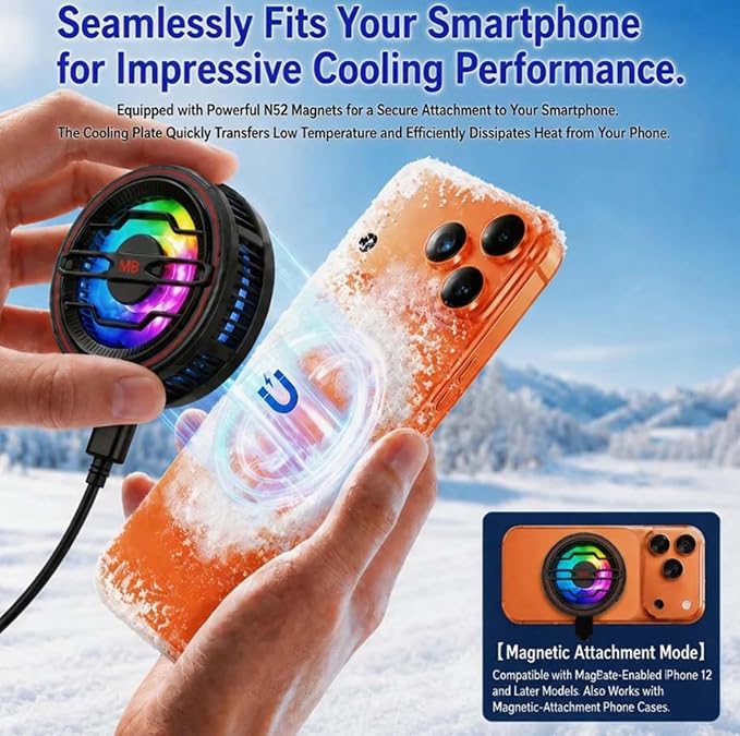 Magnetic Phone Cooler with 15w Fast Wireless Phone Charger Funtion | RGB LED
