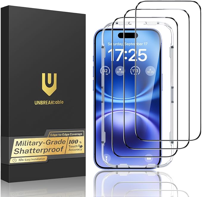 UNBREAKcable 3-Pack Screen Protector for iPhone 15 Double Shatterproof Tempered Glass [Easy Installation Frame] [99.99% HD Clear] [9H Hardness] [Full Coverage] [Case Friendly] for Apple 15 6.1 inch