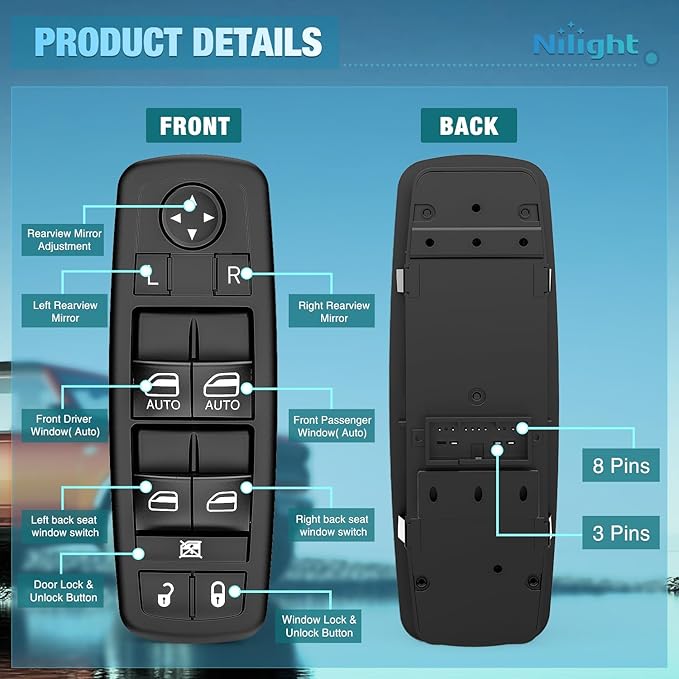 Nilight Power Master Window Switch Compatible with 2011 2012 2013 2014 2015 2016 2017 2018 2019 2020 Chrysler 300 2015-2017 Chrysler 200 2011-2019 Dodge Charger 2016-2022 Ram Windows Control Switches