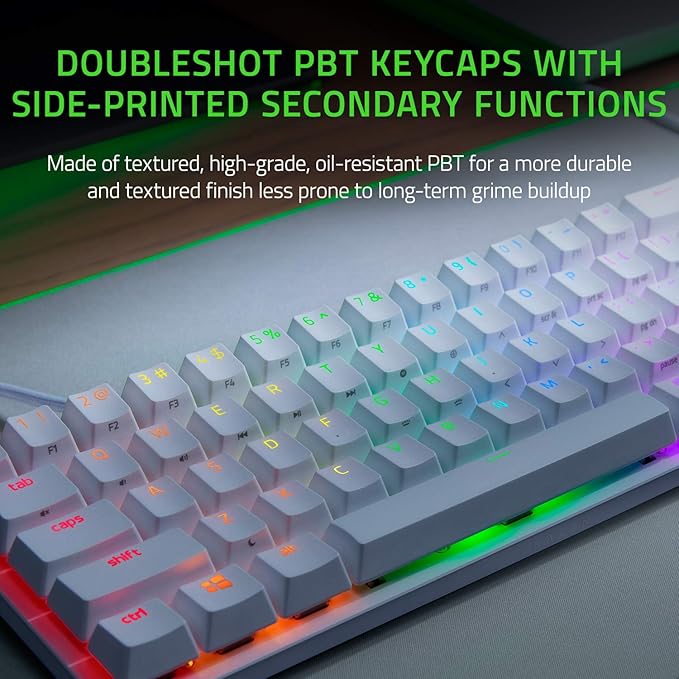 Razer Huntsman Mini 60 Percent Wired Optical Clicky Switch Gaming Keyboard with Chroma RGB Backlighting, PBT Keycaps, Mechanical Keyboards for PC Gaming Computer, Mercury White (Renewed)