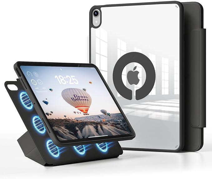 Case for iPad A16 11th Generation 11 inch 2025 &amp iPad 10th Gen 10.9 inch 2022 with Pencil Holder Detachable Magnetic Rotating Clear Hard PC Back Trifold &amp Y Stand (Black)