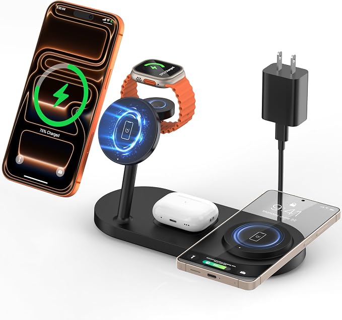 Dual Magnetic Phone Wireless Charger 30W 4 in 1 Charging Station for Apple Devices Charging Stand for iPhone 17/16/15/14/13/12 Series Support for Apple Watch11/10 for AirPods4