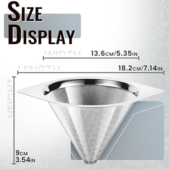 HAPYHOOM Reusable Stainless Steel Coffee Filter for Chemex 6/8/10 Cup, Bodum & Hario V60, Fine Mesh Paperless Pour Over Coffee Dripper