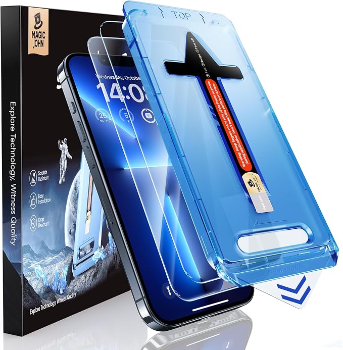 MAGIC JOHN 2 Pack for iPhone 13 Pro Max/iPhone 14 Plus 6.7 inch Tempered Glass Screen Protector Auto Dust-Elimination Installation Bubble Free HD Clear Easy Installation | 6.7 inch2 Pack HD Clea