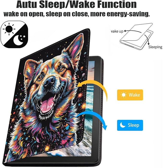 Case for Samsung Galaxy Tab A9 Plus 11 Inch 2023 Model (SM-X210/X216/X218) Premium PU Leather Stand Folio Cover with Auto Sleep/Wake Abstract Colorful Dog