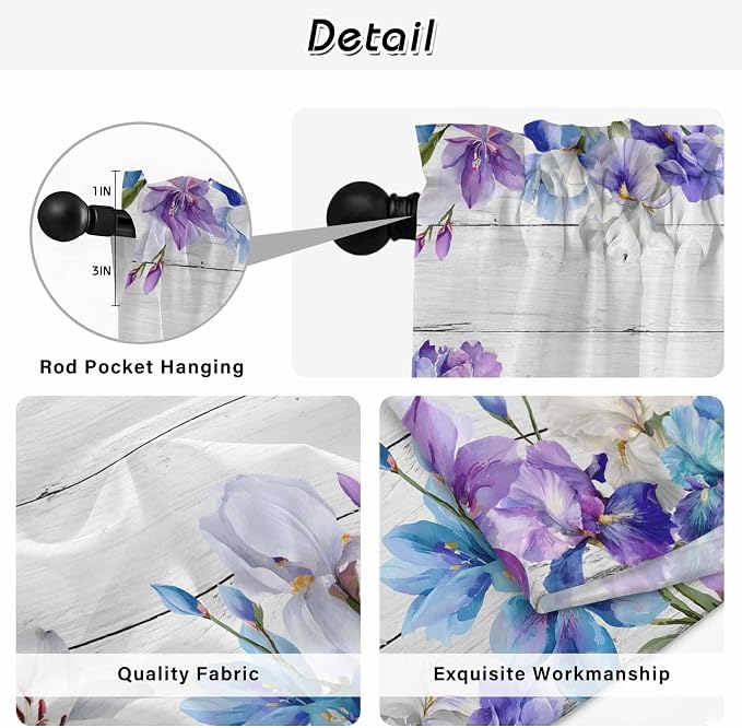 Spring Flowers Tier Curtains, Watercolor Garden Florals Wooden Grain Light