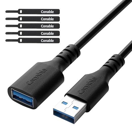 3 Pack USB 3.0 Extension Cable 10 Feet USB A Male to Female Extender Cord 5Gbps Data Transfer for Webcam Printer Keyboard Mouse Flash Drive Hard Drive Controller Black Cable with 5 Cable Ties