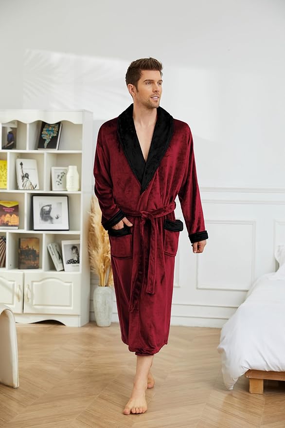 U2SKIIN Mens Fleece Robe Plush Collar Shawl Bathrobe