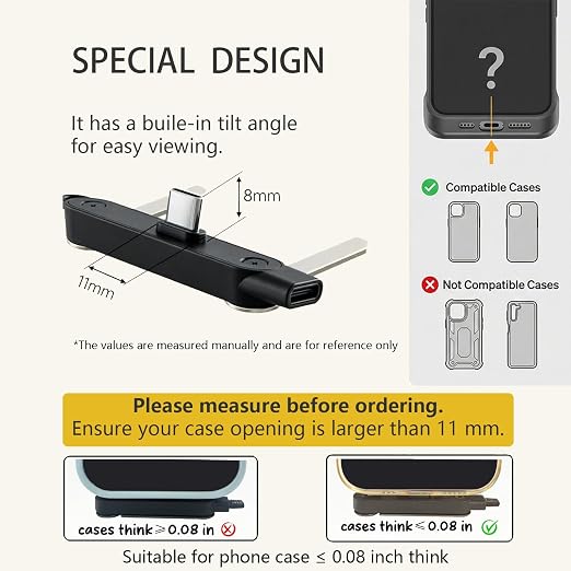 SIDEWAY Phone Charger 240W Silicone Cable with Detachable Stand - Universal Type-C 90° Angle 480Mbps Data Transfer Speed(balck)