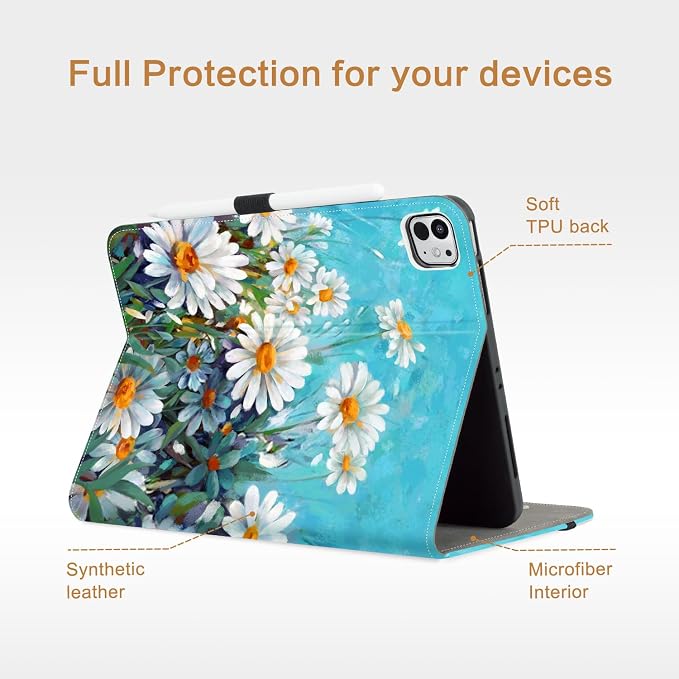 Vimorco for iPad Pro 11-inch Case M5/M4 2025/2024 for iPad Pro Case 11 Inch M5/M4 Pencil Holder/Hand Strap/Pocket/Screen Protection Band 3 Adjustable Angles Auto Sleep/Wake Beach Blue Ocean