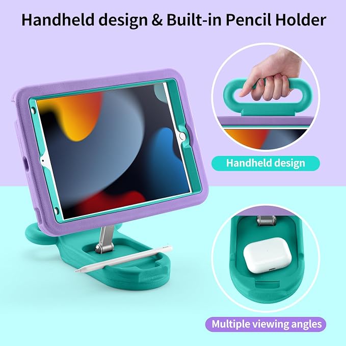 Kids Case for iPad 7th/8th/9th Gen 10.2 inchAdjustable Handle Stand(Black) | Adjustable Portrait/Landscape Stand/Drop Proof with Handle/KickstandChild Friendly Protective for iPad 10.2 2021/2020/201