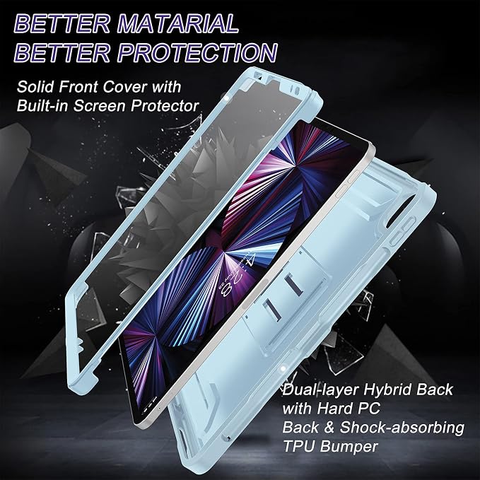 Soke Case for iPad Pro 11 Inch 2022/2021/2020/2018/iPad Air 5th/4th GenerationBuilt-in Screen Protector - Support 2nd Apple Pencil Charging - Heavy Duty Rugged Protective Kickstand Case - Black