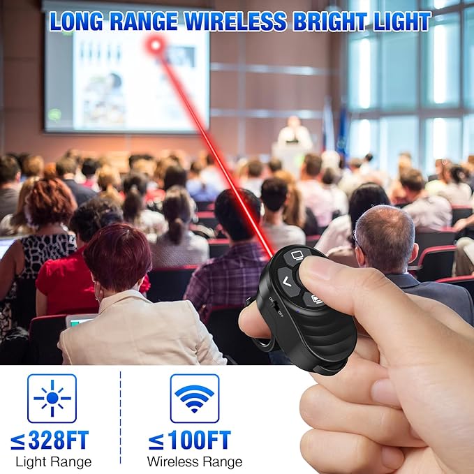2 in 1 Presentation Clicker with Laser Pointer Finger Ring Clicker Rechargeable Presentation Clicker Long Distance PPT Clicker Remote Wireless Clicker Laser Pointer for Classroom Teacher Projector