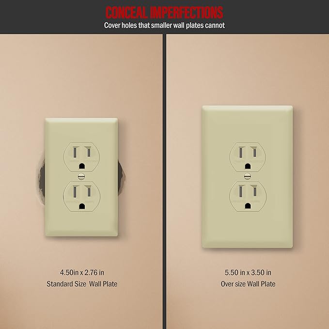 ENERLITES Duplex Receptacle Outlet Wall Plate, Jumbo Electrical Outlet Covers, Gloss Finish, Oversized 1-Gang 5.51" x 3.50", Polycarbonate Thermoplastic, 8821O-I-10PCS, Ivory, 10 Pack