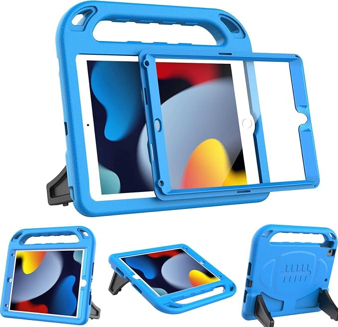 BMOUO Kids Case for iPad 9th/8th/7th Generation (iPad 10.2 Inch 2021/2020/2019) with Built-in Screen Protector Durable Shockproof Handle Stand iPad 9th 8th 7th Generation Case for Kids Black