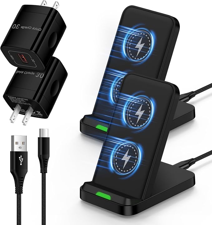 Google Pixel 9 10a 15W Wireless Charger Stand Phone Station with QC Adapter | for Google Pixel 10 Pro Fold 10 Pro 10 9a 9 Pro Fold 8a 8 Pro 7a Desk Android Wireless Fast Charging Dock Pad 2 Pack Bla
