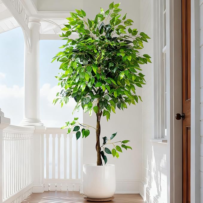 6ft Artificial Ficus Tree for Home Decor, Faux Silk Plants Faux Plant Fake Silk Trees with Pot for Indoor House Living Room Office Garden