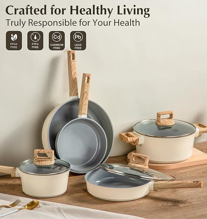 KOCH SYSTEME CS Nonstick Ceramic Cookware Set, Nonstick Pots and Pans Set with Stay-Cool Handles, Non-toxic Ceramic Kitchen Cooking Set, Induction Compatible Dishwasher Safe, PFAS and PFOA Free