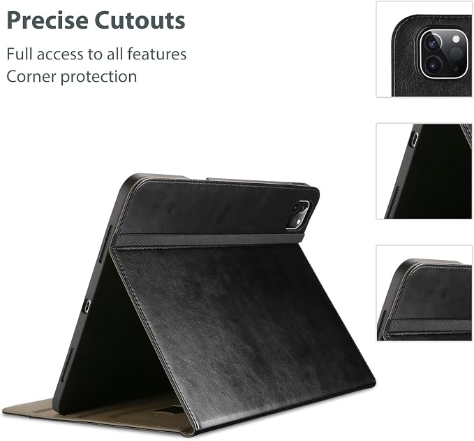 ProCase Leather Case for iPad Pro 13 Inch 2025 M5 and 2024 M4 - Black | PU Leather Folio With Pencil Holder Hand Strap Front Pocket and Multi-Angle Stand for Business and Travel