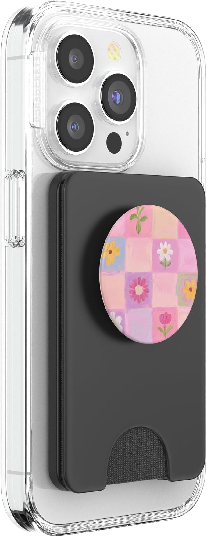 Pink Pastel Floral Check Pattern PopSockets PopWallet for MagSafe