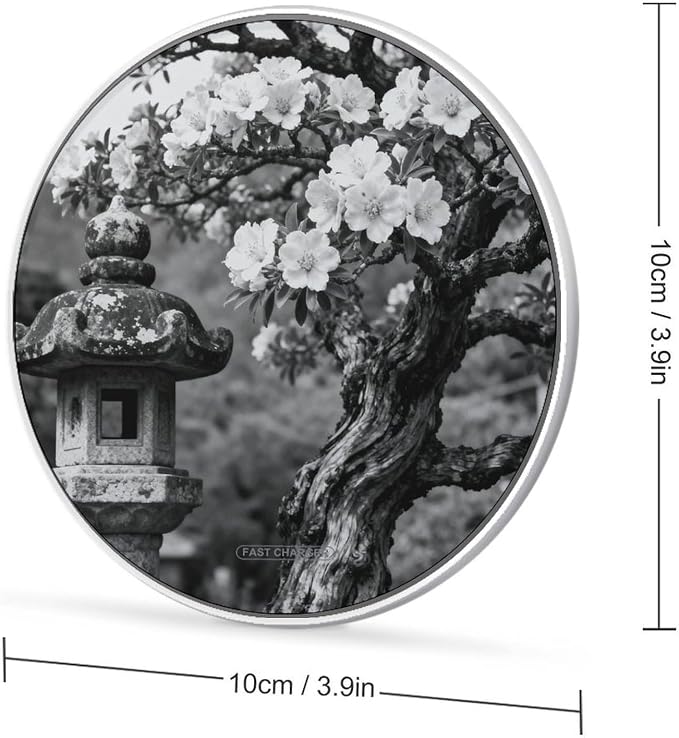 Black White Tree Flower Wireless Charger with Aluminum Alloy Frame Qi Certified Fast Wireless Charging Pad 10W Charging Station Portable Phone Charger for All Wireless Charging Phone