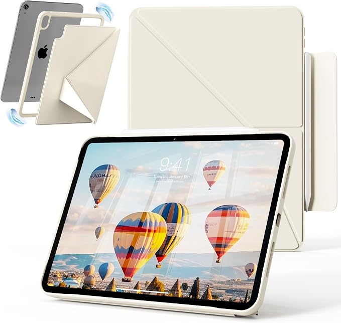 Case for iPad A16 11th/10th Generation 11/10.9 inch Black | Magnetic Attachment Slim Soft TPU Protective Case Multi Angles Hidden Pencil Holder Shockproof Frame Auto Wake/Sleep